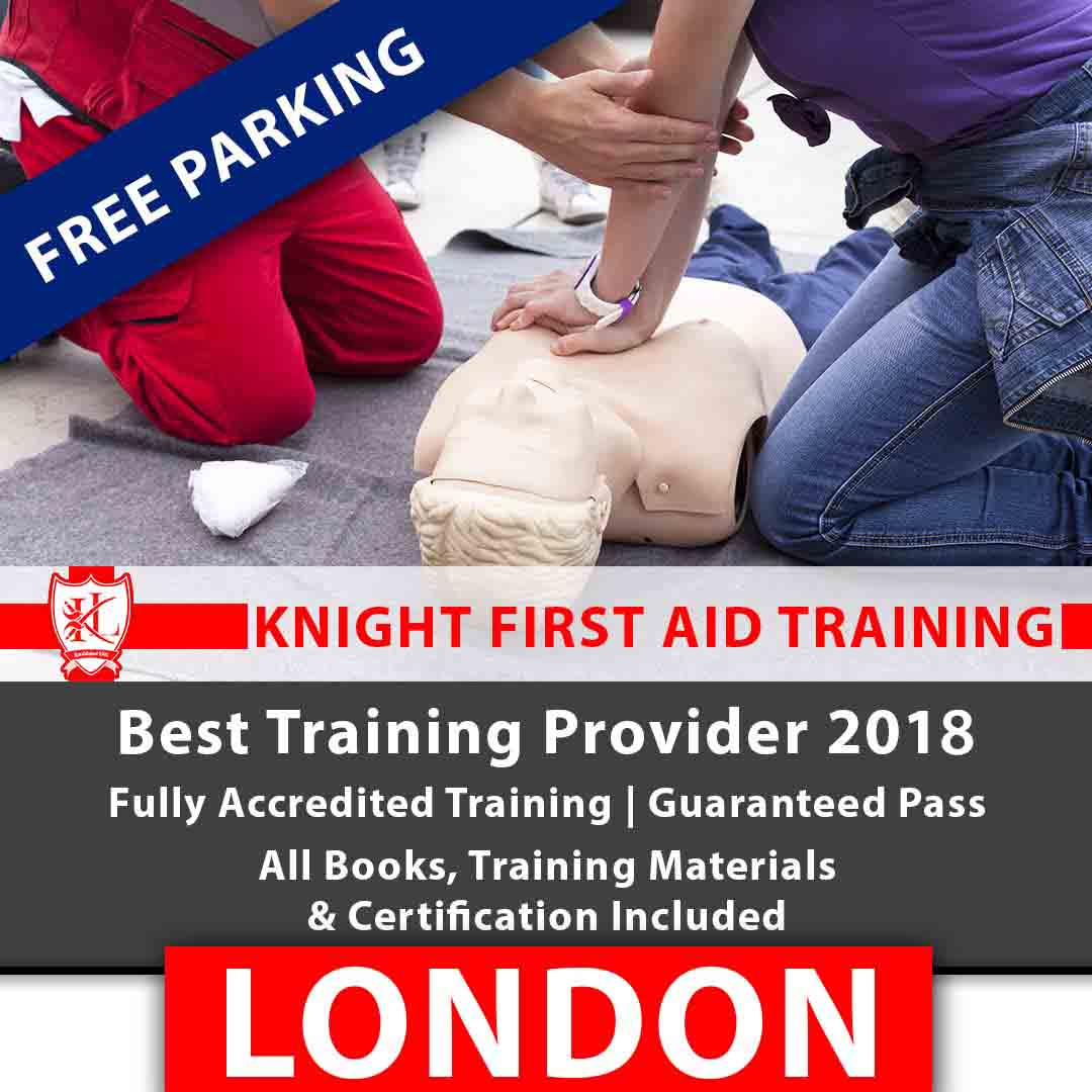 First Aid at Work course in London — delegates practising CPR and AED use