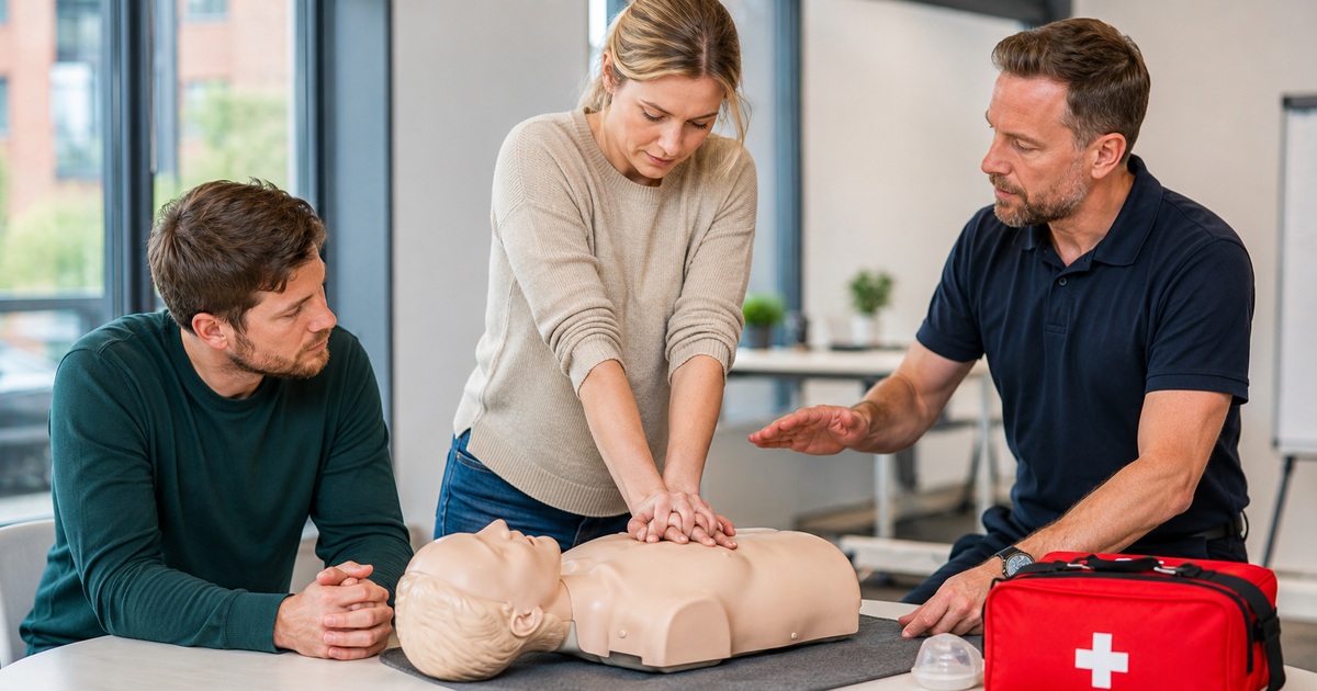 Workplace delegates attending a first aid training session in London